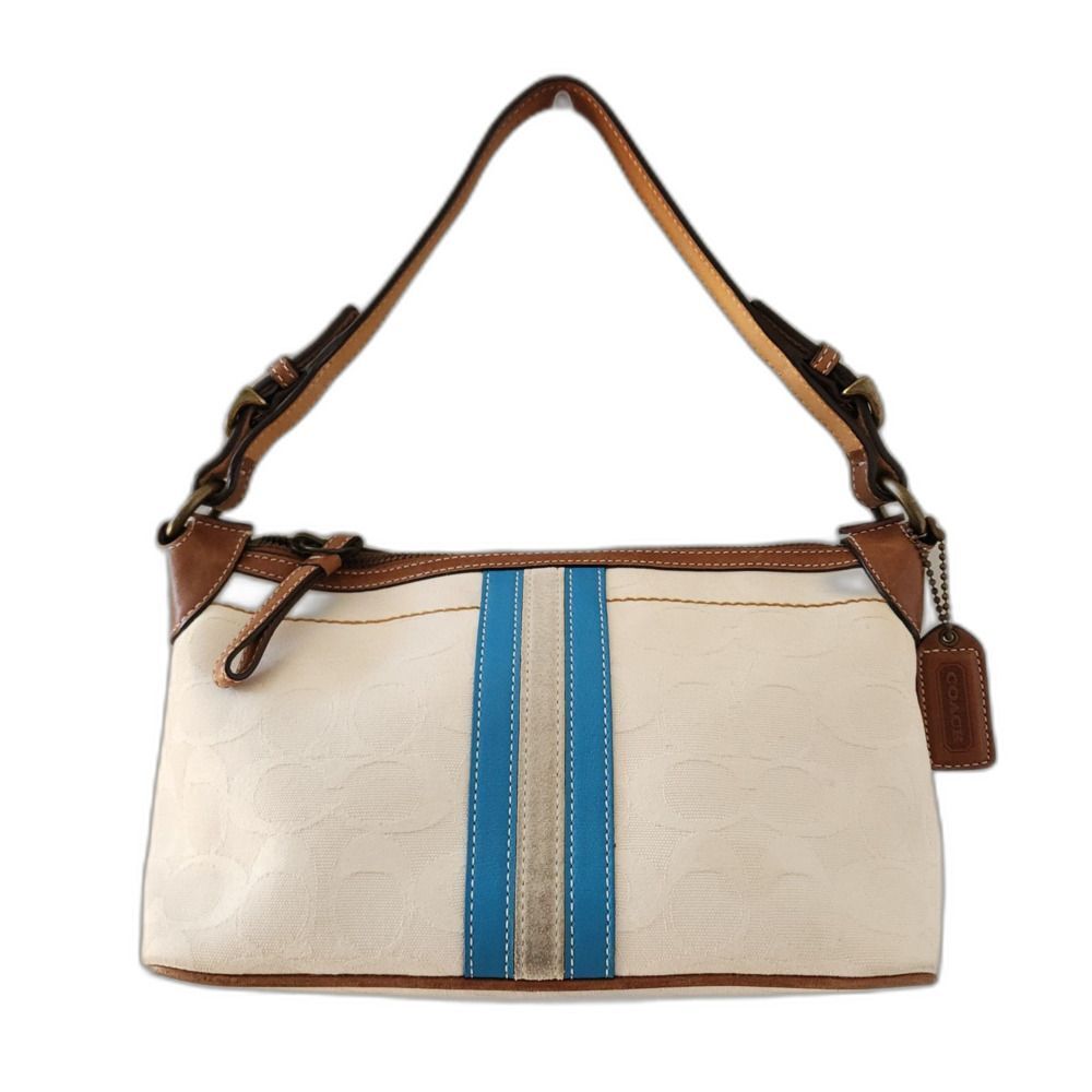 Coach Signature Canvas w/Turquoise Stripe small Handbag